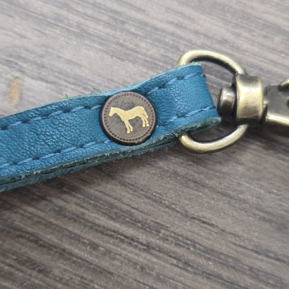 Holding Horses Leather Wristlet Wallet Blue Zipper Weatern Cowgirl Boho Cottage